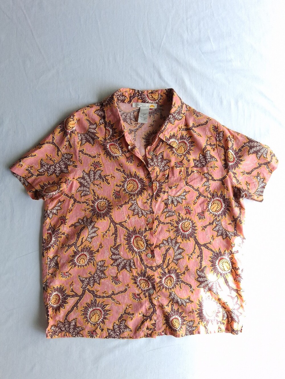 C&C California Shirt Floral Linen Blend Short Sleeve Collared women’s Size M